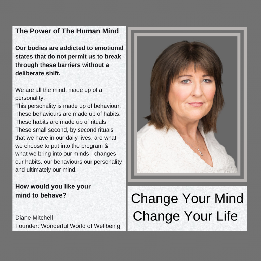 Change your mind, change your life. A holistic approach to changing the mind. Diane Mitchell Mindset Wellbeing